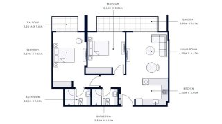 Apartment floor plan, 2 bedrooms in AZIZI AMBER No. 11046
