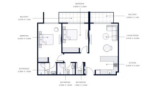 Apartment floor plan, 2 bedrooms in AZIZI AMBER No. 11047